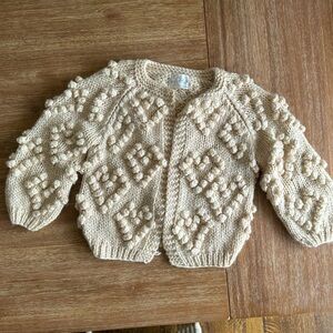 Chicwish Knit Your Love Ivory Pom Pom Heart Chunky Cardigan Sweater